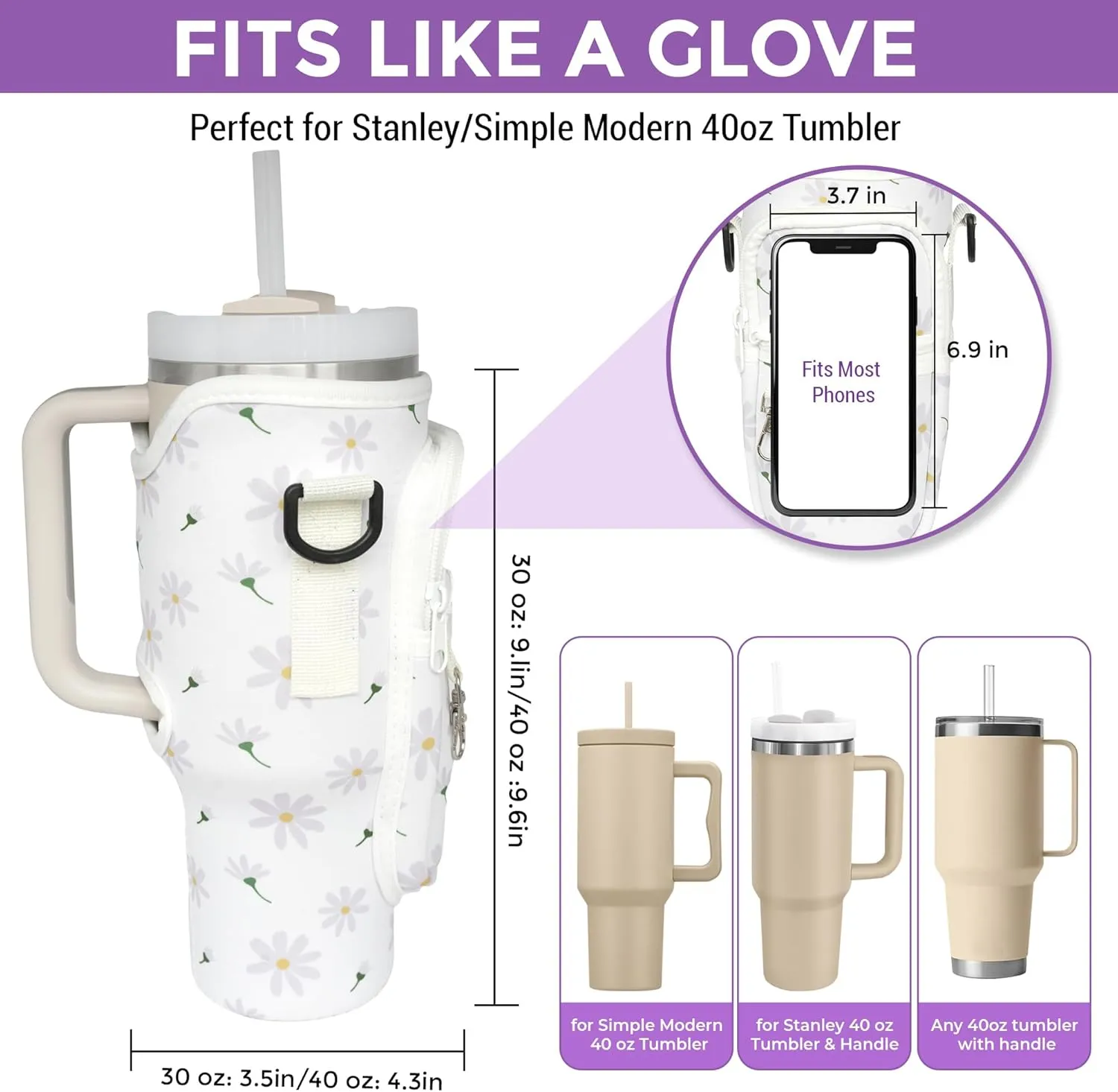 Stanley Cup 40oz Tumbler Crossbody Bag with Adjustable Strap, Zipper Pocket and Key Holder