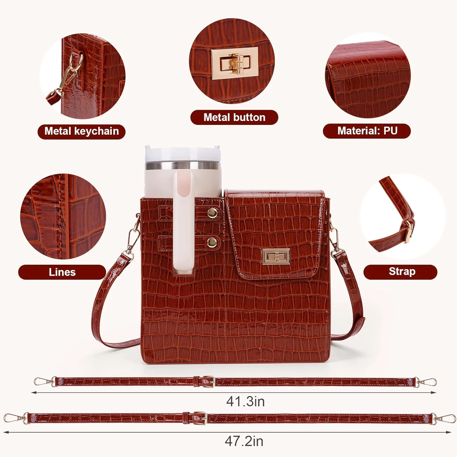 Stanley Outdoor Portable Crossbody Cup Storage Bag with Purse, Crossbody Bag for Stanley Bottle