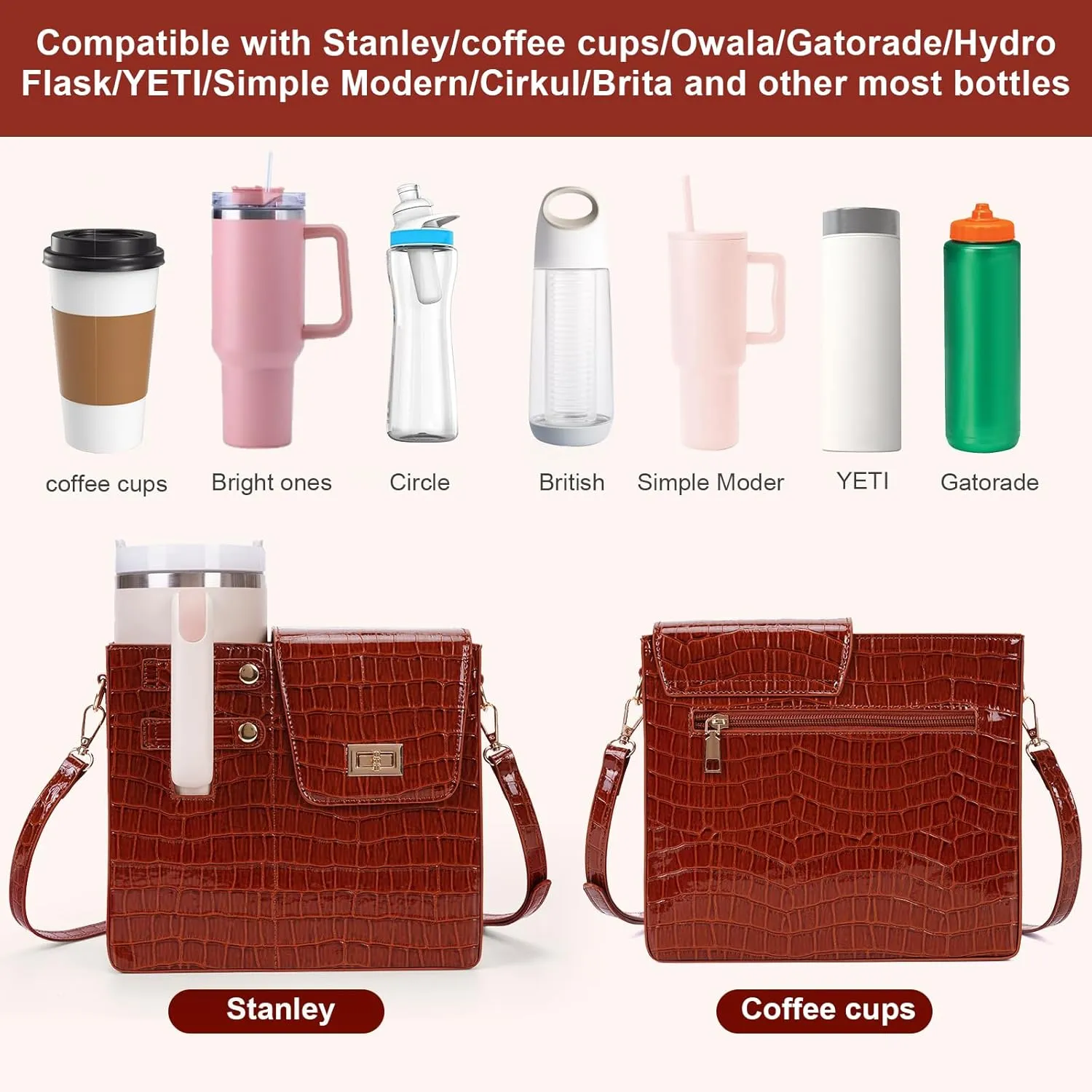 Stanley Outdoor Portable Crossbody Cup Storage Bag with Purse, Crossbody Bag for Stanley Bottle