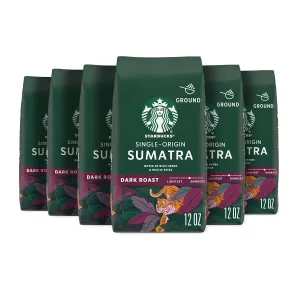 Starbucks Ground Coffee, Dark Roast Coffee, Sumatra, 100% Arabica, 6 bags (12 oz each)