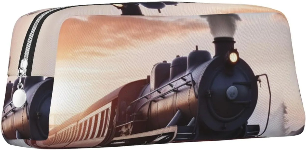 Steam Train Depart Sunset Makeup Bag for Women Men Travel Toiletry Bag Aesthetic Purse Pouch Large Pencil Case