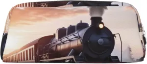 Steam Train Depart Sunset Makeup Bag for Women Men Travel Toiletry Bag Aesthetic Purse Pouch Large Pencil Case