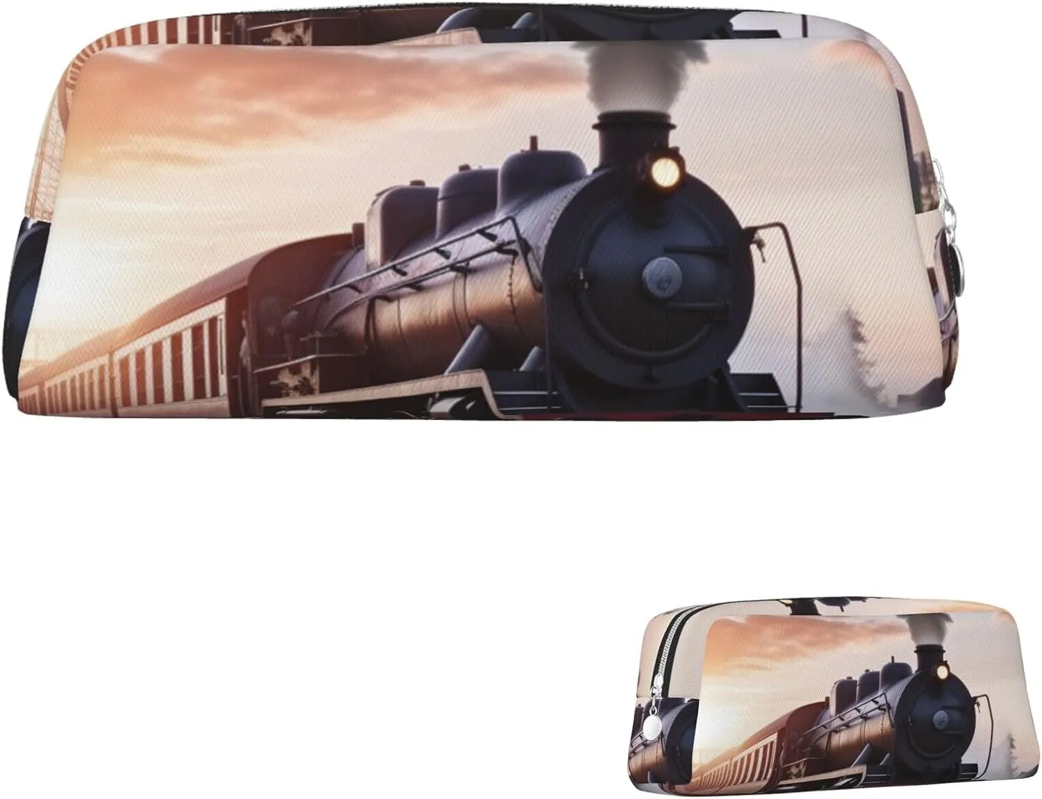 Steam Train Depart Sunset Makeup Bag for Women Men Travel Toiletry Bag Aesthetic Purse Pouch Large Pencil Case