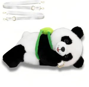 Stuffed Animal Backpack Crossbody Bag Realistic Plush Shoulder Bag (Panda, Black white)