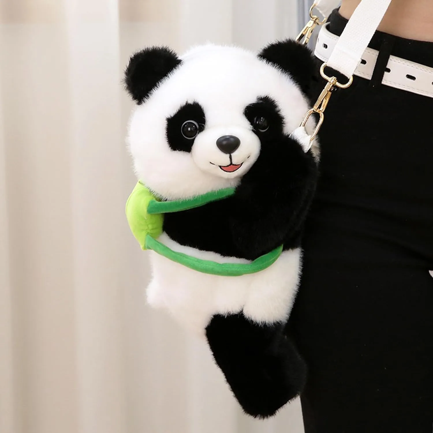 Stuffed Animal Backpack Crossbody Bag Realistic Plush Shoulder Bag (Panda, Black white)