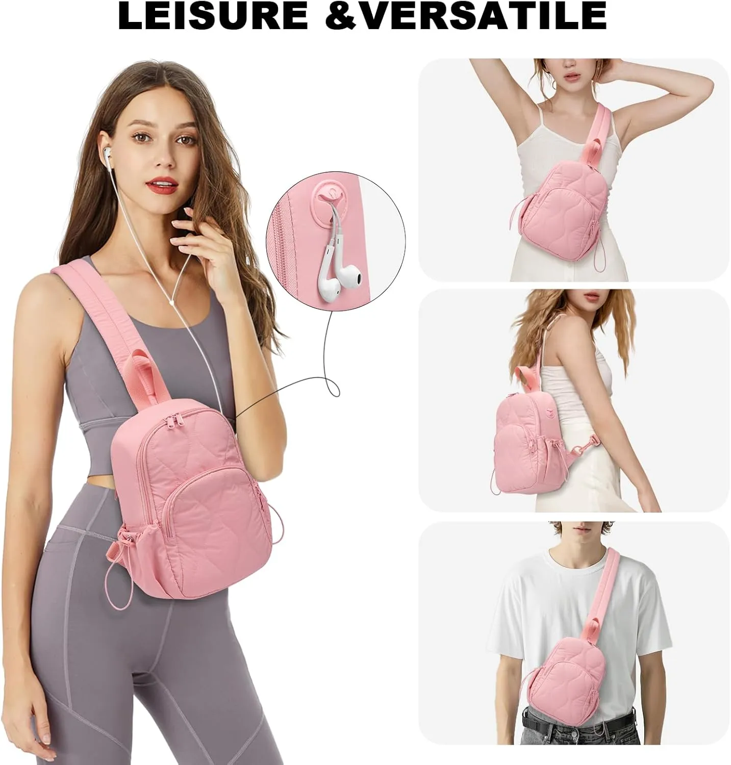 Stylish Sling Bag for Women – Versatile Crossbody Backpack with Adjustable Strap, Lightweight Shoulder Bag for Travel, Hiking & Sports(Pink-Small)