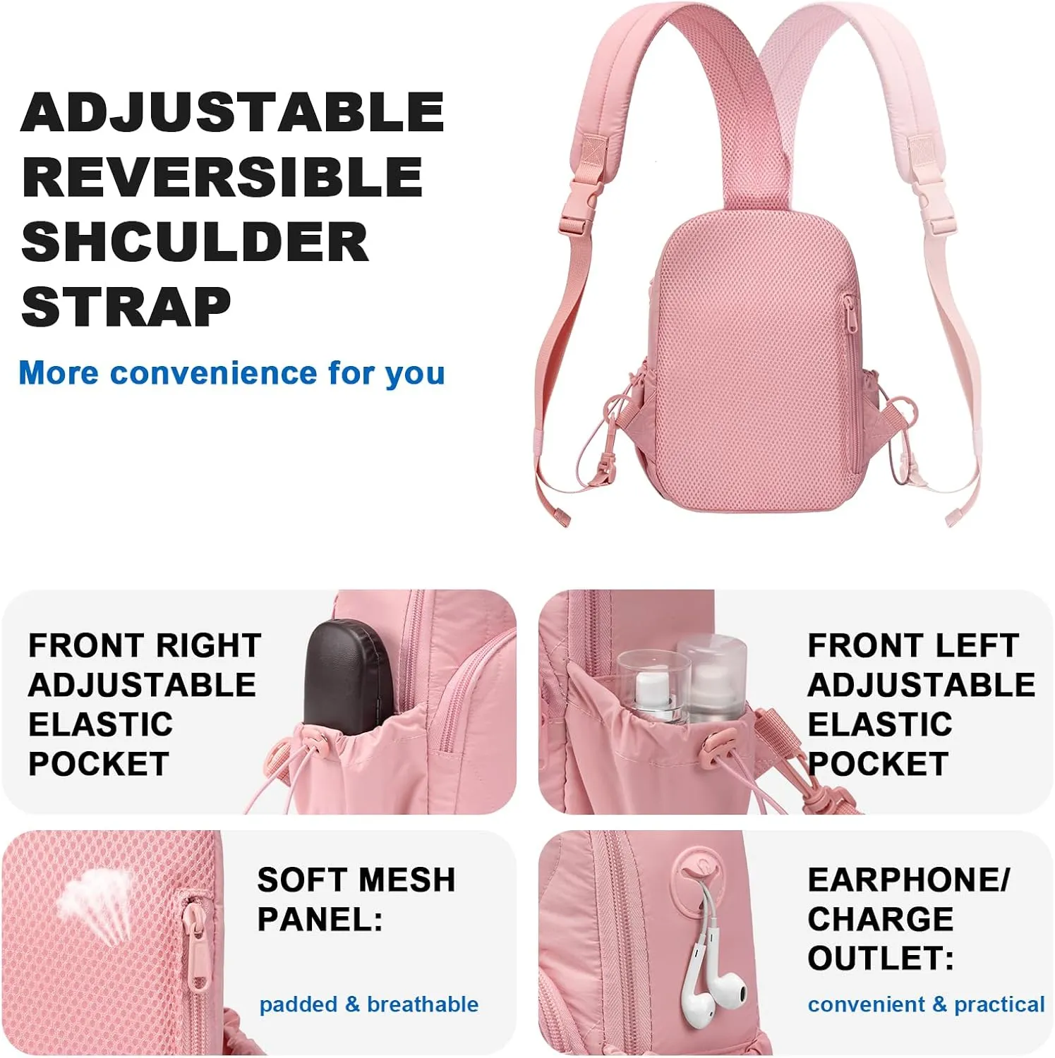 Stylish Sling Bag for Women – Versatile Crossbody Backpack with Adjustable Strap, Lightweight Shoulder Bag for Travel, Hiking & Sports(Pink-Small)