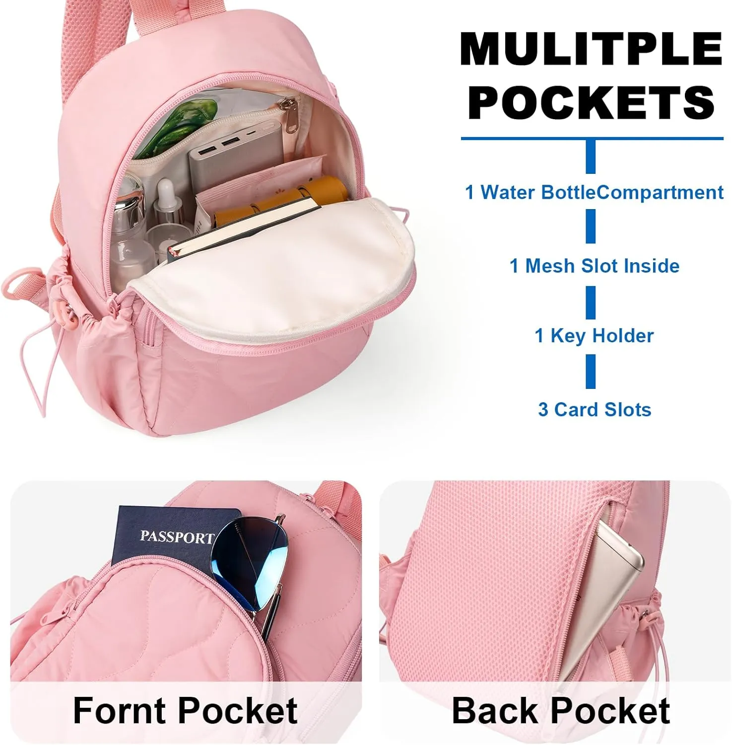 Stylish Sling Bag for Women – Versatile Crossbody Backpack with Adjustable Strap, Lightweight Shoulder Bag for Travel, Hiking & Sports(Pink-Small)