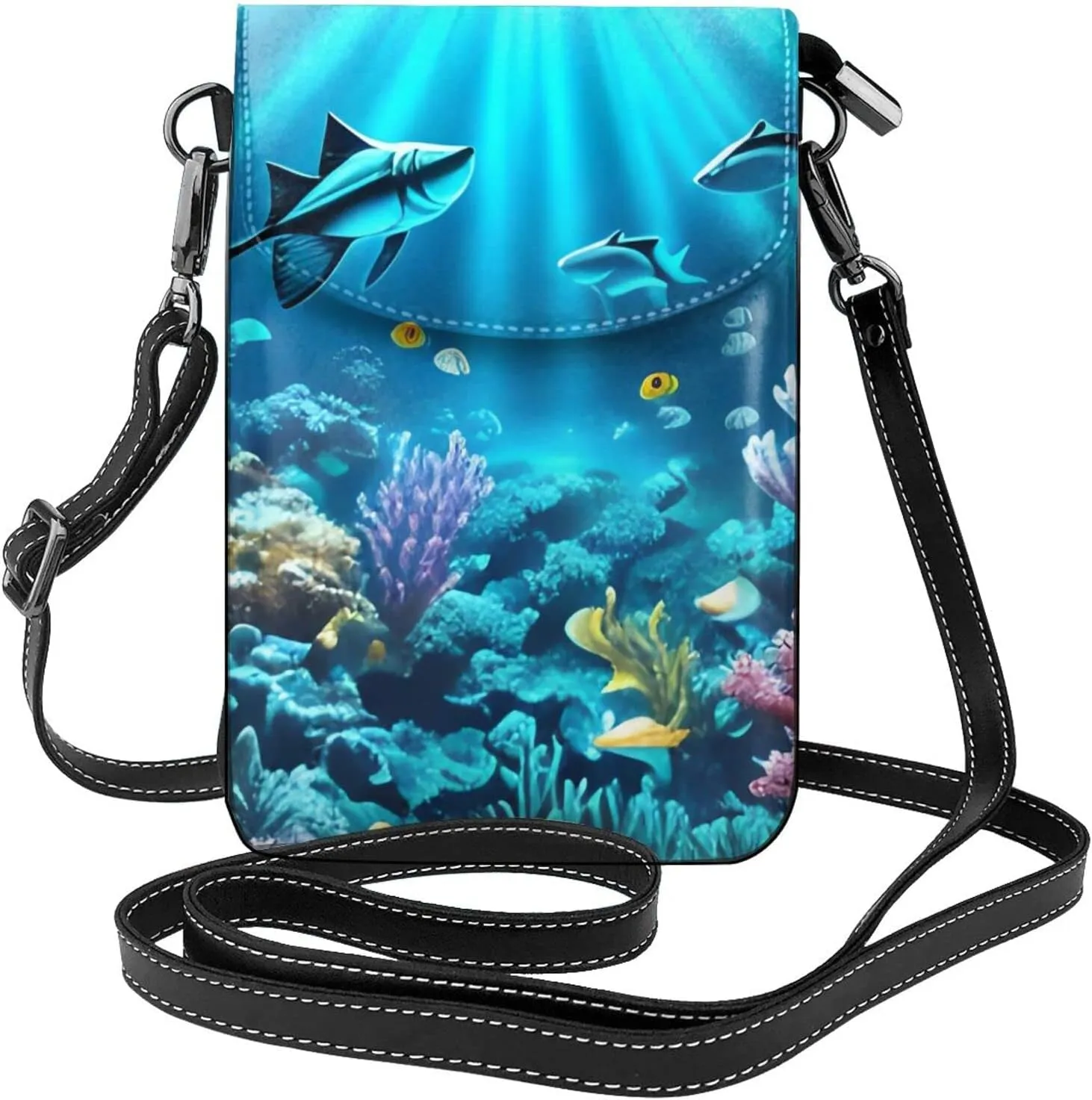 Submarine Coral Rays Women'S Crossbody Bag, Zipper Phone Wallet, Cute Purse, Shoulder Bag, Detachable Shoulder Strap, Black