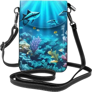 Submarine Coral Rays Women'S Crossbody Bag, Zipper Phone Wallet, Cute Purse, Shoulder Bag, Detachable Shoulder Strap, Black