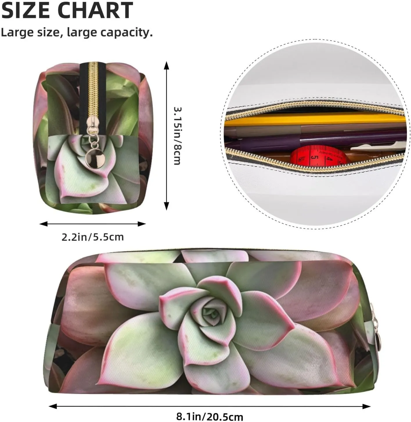 Succulent Botanical Makeup Bag for Women Men Travel Toiletry Bag Aesthetic Purse Pouch Large Pencil Case