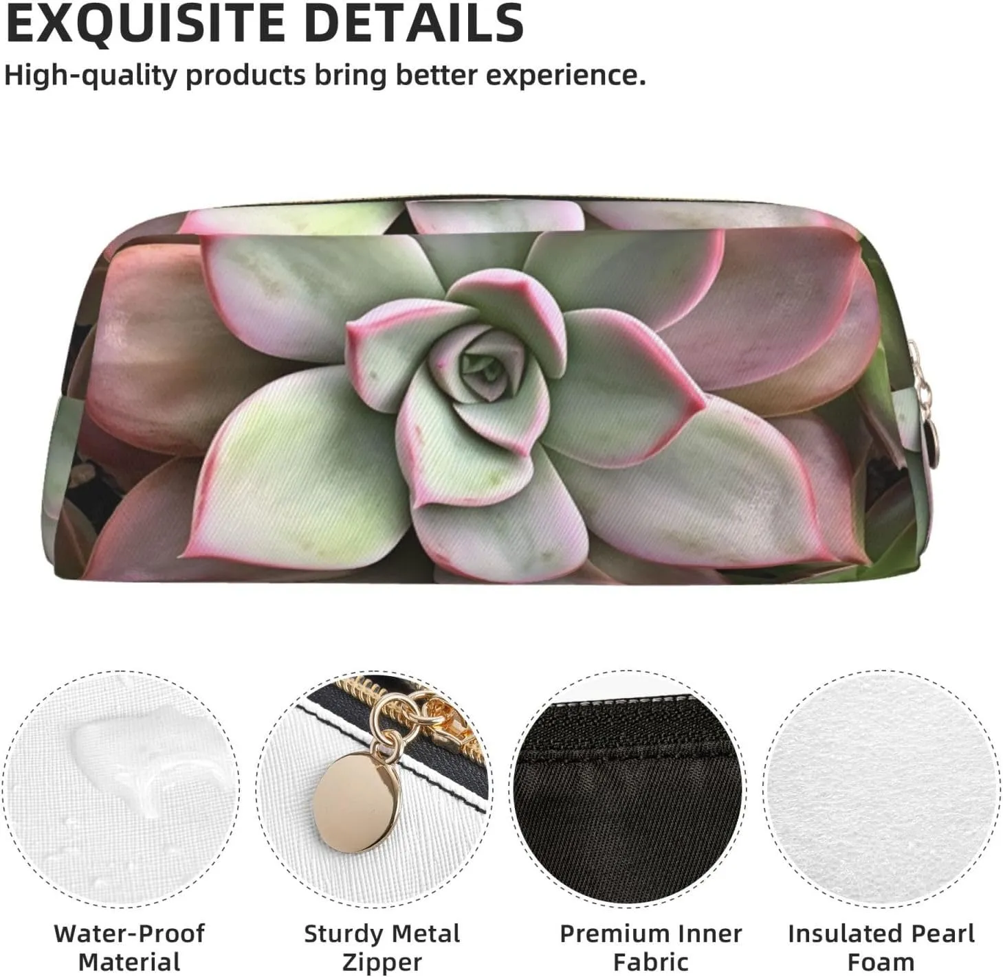 Succulent Botanical Makeup Bag for Women Men Travel Toiletry Bag Aesthetic Purse Pouch Large Pencil Case