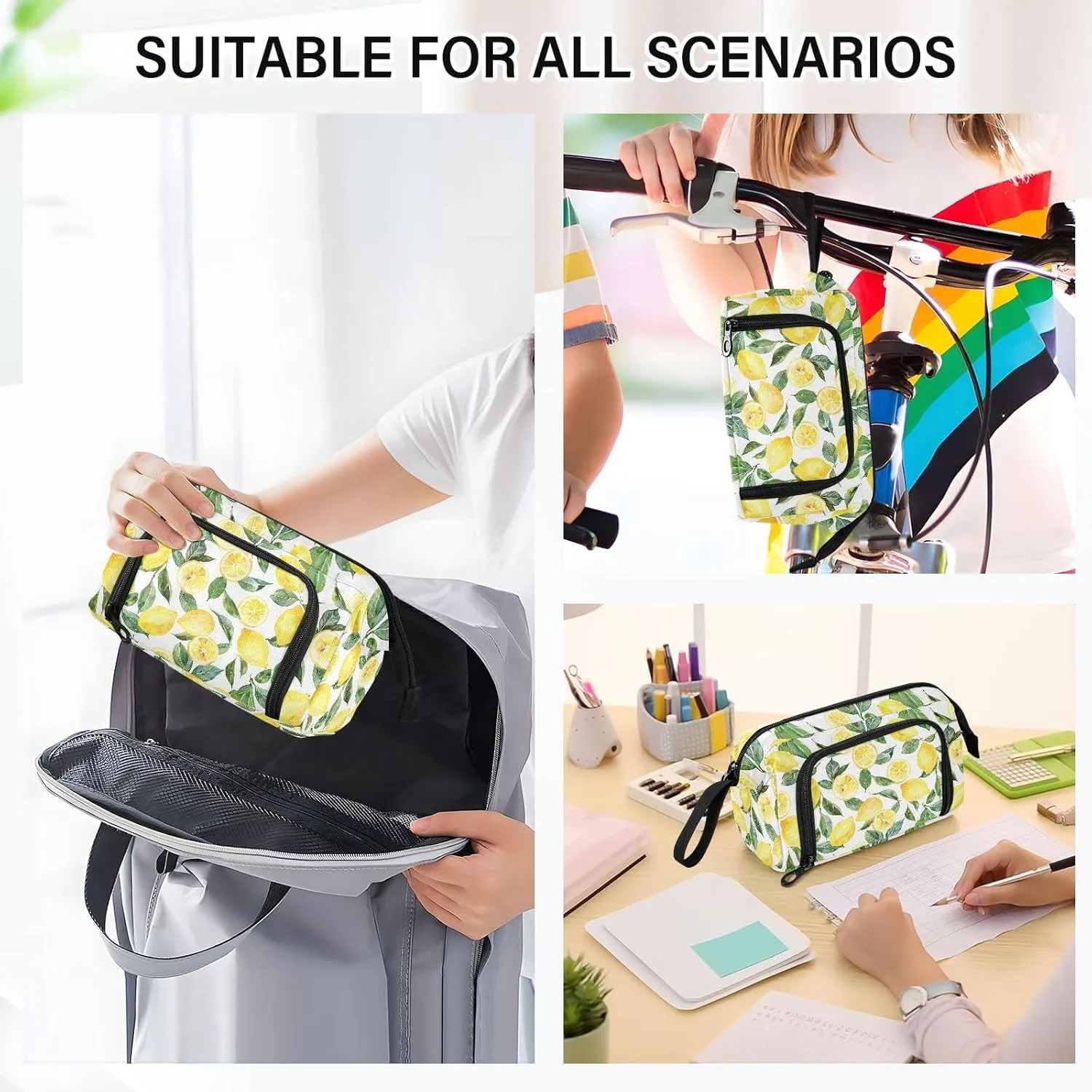 Summer Lemon Pencil Case Large Pencil Pouch Big Pencil Box Pen Bag Organizer Pencil Bags with Zipper for Adults Girls Kids Boys School 126