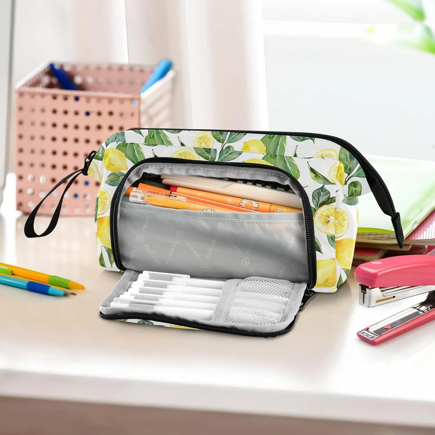 Summer Lemon Pencil Case Large Pencil Pouch Big Pencil Box Pen Bag Organizer Pencil Bags with Zipper for Adults Girls Kids Boys School 126