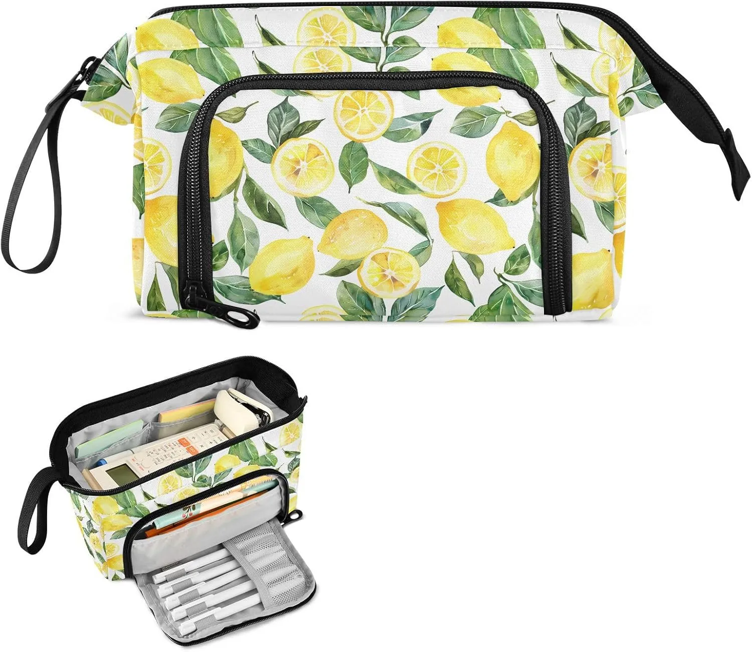 Summer Lemon Pencil Case Large Pencil Pouch Big Pencil Box Pen Bag Organizer Pencil Bags with Zipper for Adults Girls Kids Boys School 126