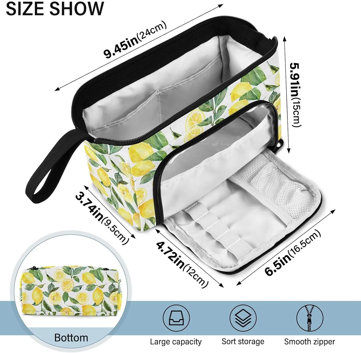 Summer Lemon Pencil Case Large Pencil Pouch Big Pencil Box Pen Bag Organizer Pencil Bags with Zipper for Adults Girls Kids Boys School 126