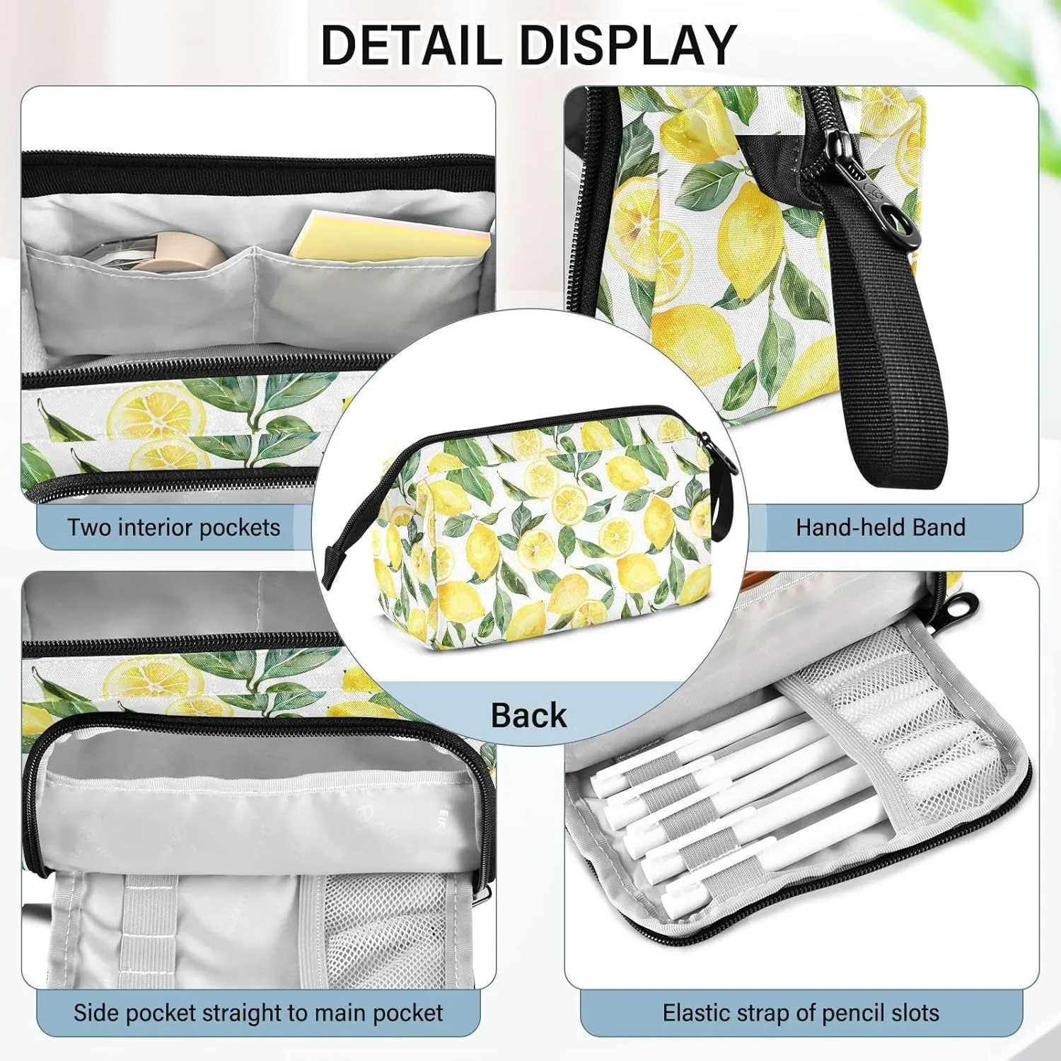 Summer Lemon Pencil Case Large Pencil Pouch Big Pencil Box Pen Bag Organizer Pencil Bags with Zipper for Adults Girls Kids Boys School 126