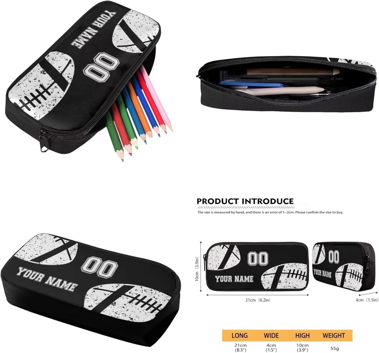 Suobstales American Football Print 4 PCS Kids Backpack for Girls Boys Elementary Kindergarten Preschool School Bag Set with Lunch Box Pencil Case Messenger Bag Teen Children Bookbag Daypack, Black
