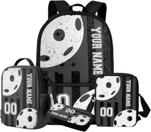 Suobstales Pickleball Print Kids School Backpack Set with Lunch Box Pencil Case and Crossbody Shoulder Bags, American Flag Design 4pcs Set Boys Girls Primary Elementary Student Bookbag Casual Daypack