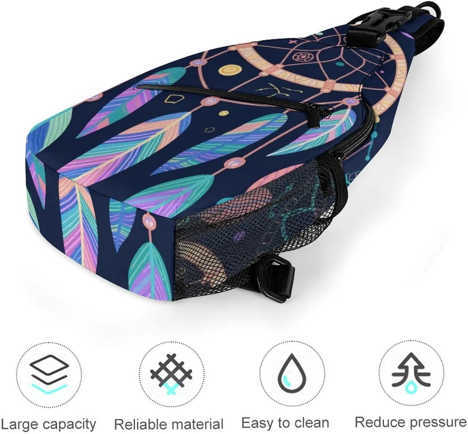 Supdreamc Sling Bag Backpack for Men Women Multipurpose Anti-Theft Satchel Bookbags Travel Rucksack Daypack Bookbag, Colorf Dream Catcher Art Shoulder Crossbody Bag Chest Pack