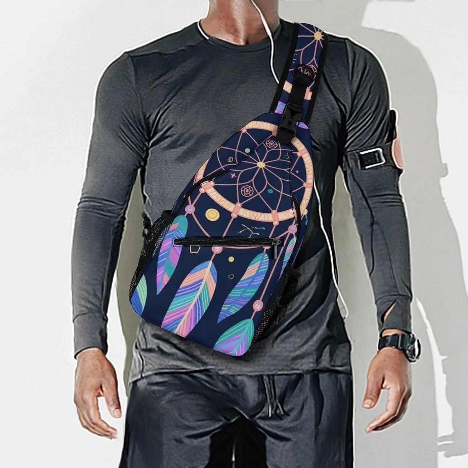 Supdreamc Sling Bag Backpack for Men Women Multipurpose Anti-Theft Satchel Bookbags Travel Rucksack Daypack Bookbag, Colorf Dream Catcher Art Shoulder Crossbody Bag Chest Pack
