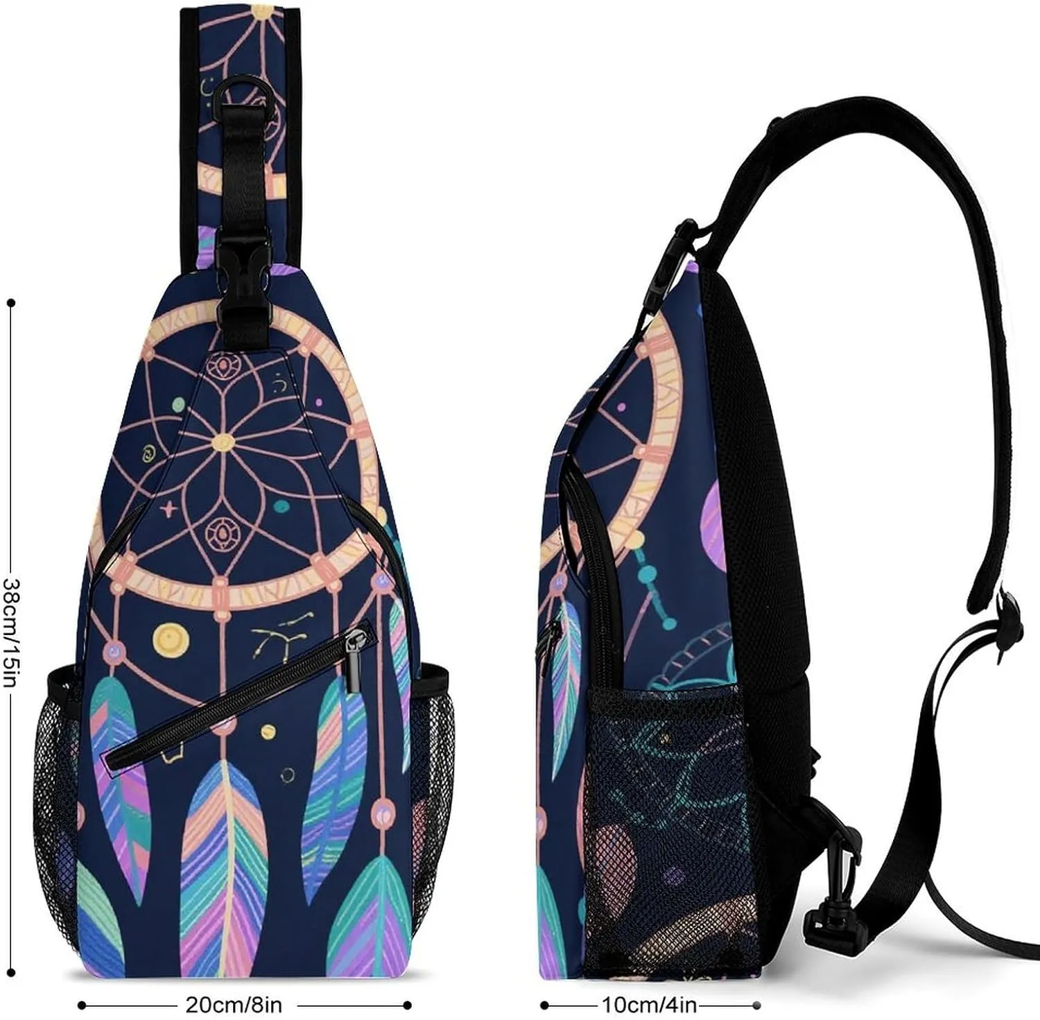 Supdreamc Sling Bag Backpack for Men Women Multipurpose Anti-Theft Satchel Bookbags Travel Rucksack Daypack Bookbag, Colorf Dream Catcher Art Shoulder Crossbody Bag Chest Pack