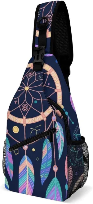 Supdreamc Sling Bag Backpack for Men Women Multipurpose Anti-Theft Satchel Bookbags Travel Rucksack Daypack Bookbag, Colorf Dream Catcher Art Shoulder Crossbody Bag Chest Pack