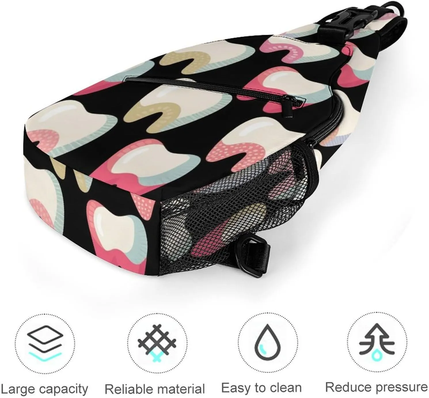 Supdreamc Ultra Lightweight Sling Backpack Shoulder Chest Crossbody Bag Multipurpose Anti-Theft Backpacking for Hiking Cycling Walking Dog Bicycle Travel - Cartoon Teeth Dental Art