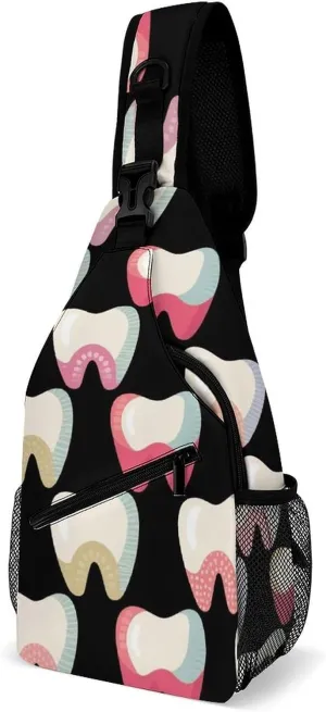 Supdreamc Ultra Lightweight Sling Backpack Shoulder Chest Crossbody Bag Multipurpose Anti-Theft Backpacking for Hiking Cycling Walking Dog Bicycle Travel - Cartoon Teeth Dental Art