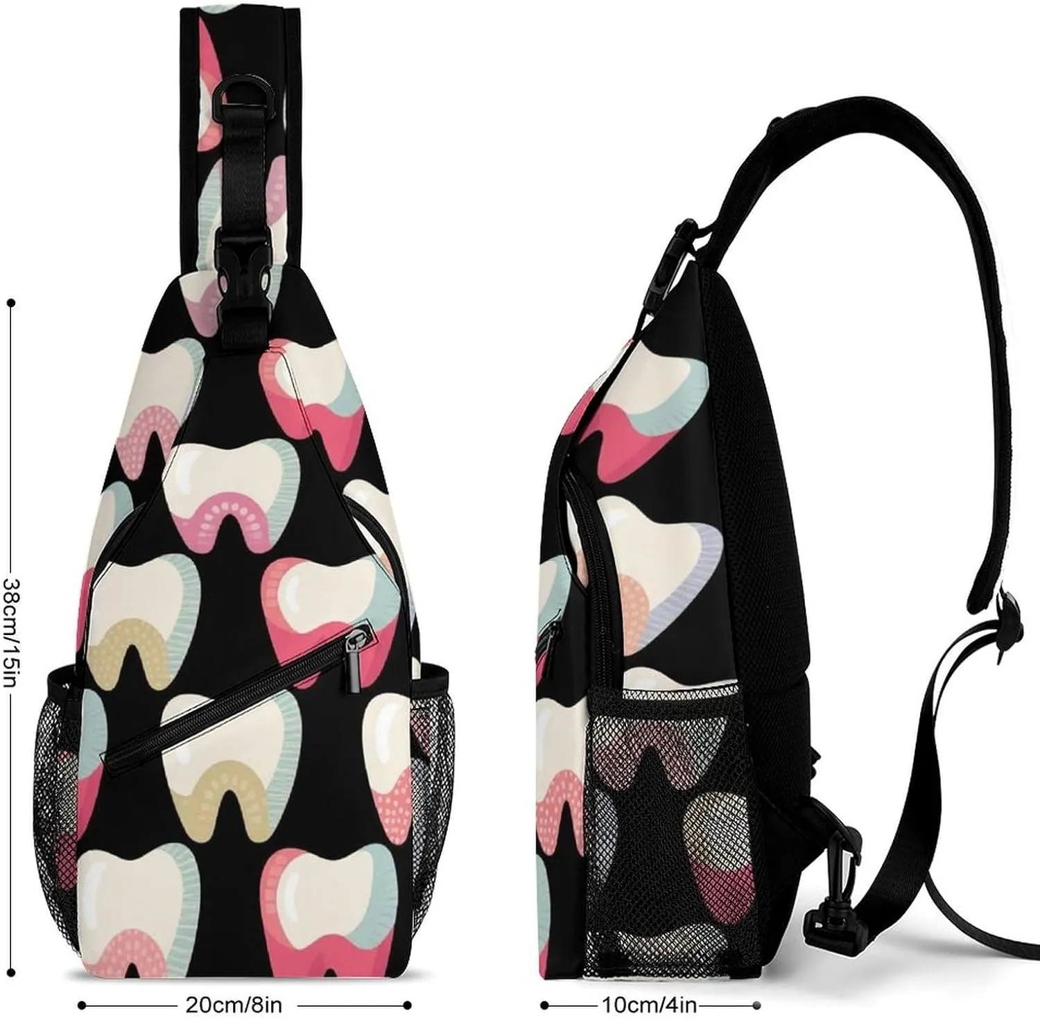 Supdreamc Ultra Lightweight Sling Backpack Shoulder Chest Crossbody Bag Multipurpose Anti-Theft Backpacking for Hiking Cycling Walking Dog Bicycle Travel - Cartoon Teeth Dental Art