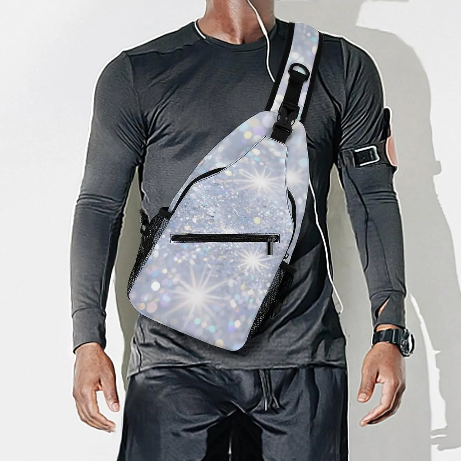Supdreamc Ultra Lightweight Sling Shoulder Backpack Shoulder Chest Crossbody Bag Multipurpose Anti-Theft Daypack for Hiking Cycling Camping Travel, Glitter Sparkle Pattern Bookbag