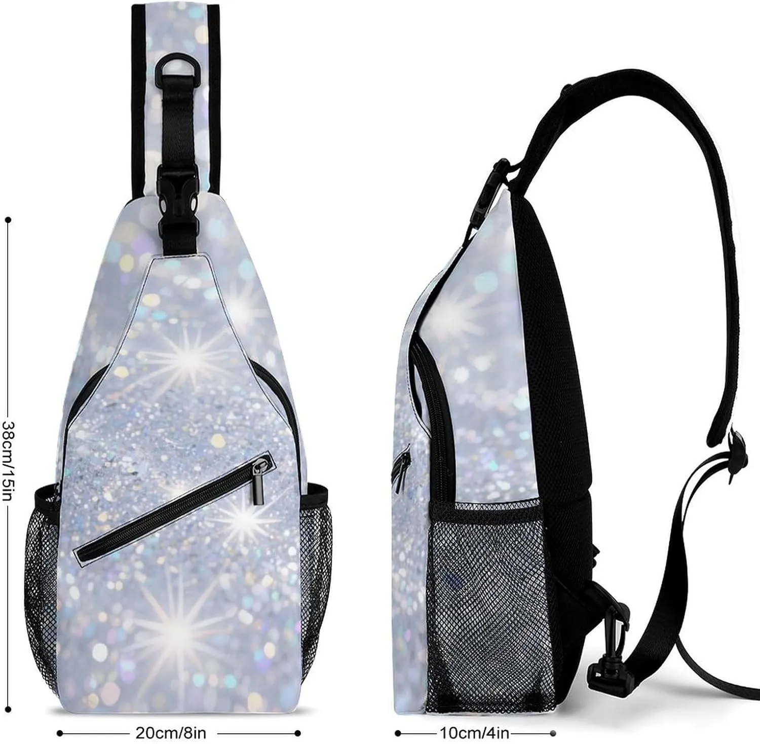 Supdreamc Ultra Lightweight Sling Shoulder Backpack Shoulder Chest Crossbody Bag Multipurpose Anti-Theft Daypack for Hiking Cycling Camping Travel, Glitter Sparkle Pattern Bookbag