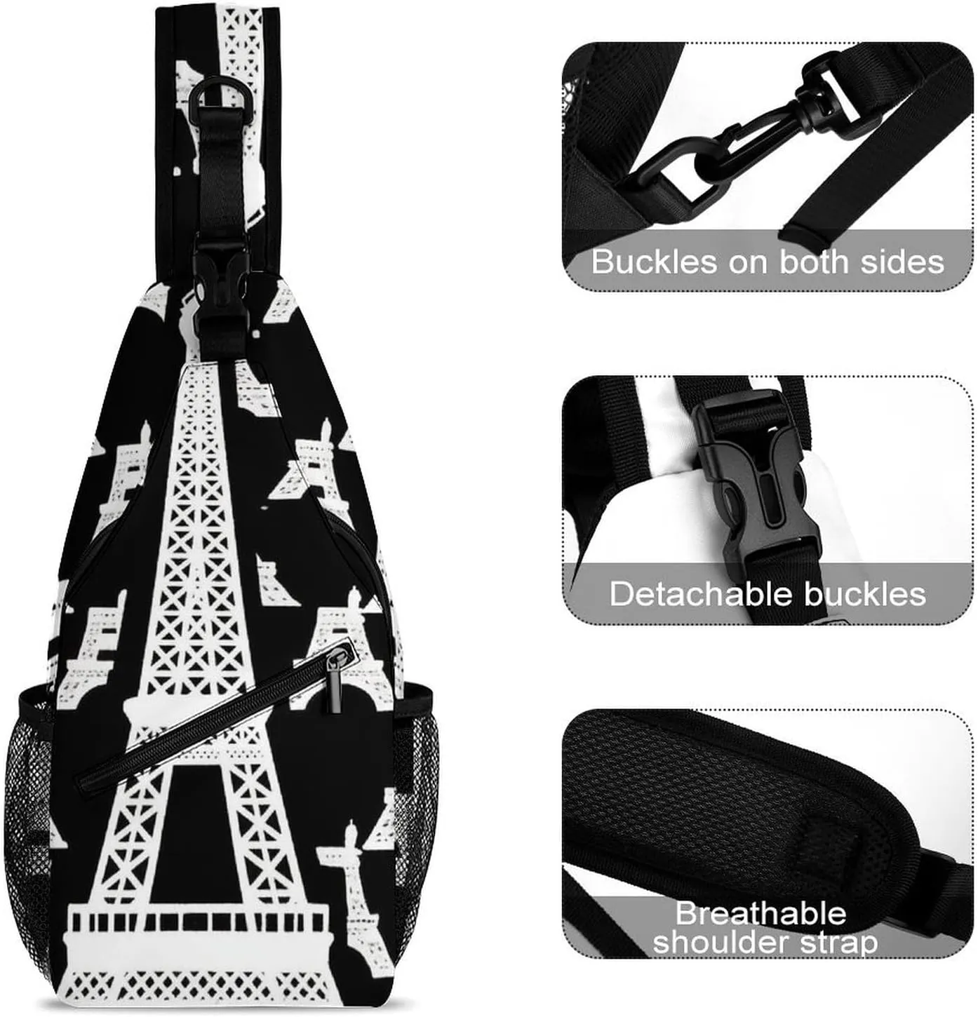 Supdreamc Ultra Lightweight Sling Shoulder Backpack Shoulder Chest Crossbody Bag Multipurpose Anti-Theft Daypack for Hiking Cycling Camping Travel, Paris Eiffel Tower Art Bookbag