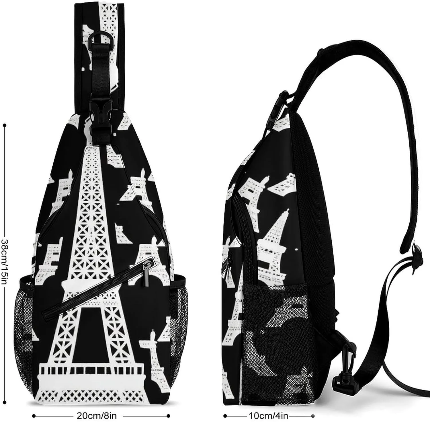 Supdreamc Ultra Lightweight Sling Shoulder Backpack Shoulder Chest Crossbody Bag Multipurpose Anti-Theft Daypack for Hiking Cycling Camping Travel, Paris Eiffel Tower Art Bookbag