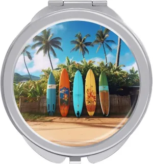 Surf's Up Surfboard Portable Makeup Mirror, Sided Travel Hand Mirror Mini Folding Mirror for Precise Makeup Women Daily Use