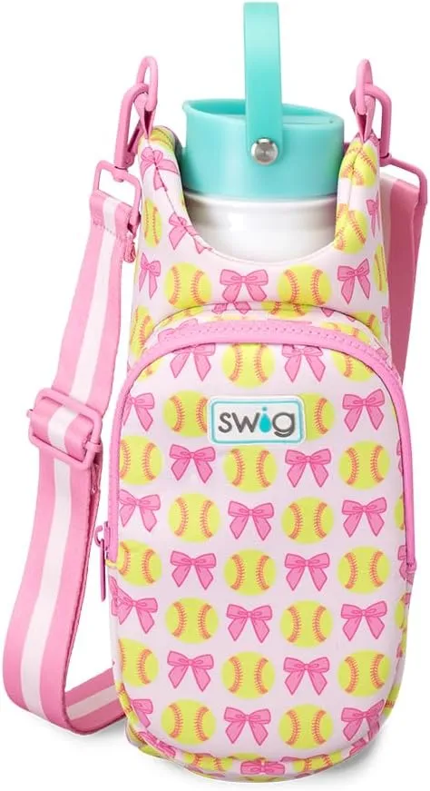 Swig Life Water Bottle Sling Bag, Water Bottle Holder with Adjustable Strap, Carrier Bag with Zippered Phone Pocket, Holds 36oz (Pitch Hit Run)