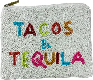 TACOS AND TEQUILA Coin Purse Pouch, White SmalL Purse, Cute Summer Coin Purse, Best Friend Gift, Pouches, Boho Bags, Wallets for Her