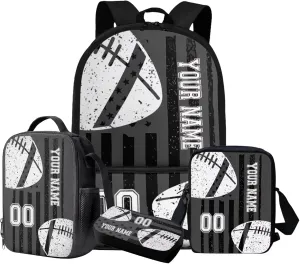 Talayituse American Football Print School Bag Set for Boys Girls Kids Children American Flag Backpack Casual Daypack Rucksack with Lunchbox Pencil Case Crossbody Shoulder Bags 4 Piece for Teen Kids