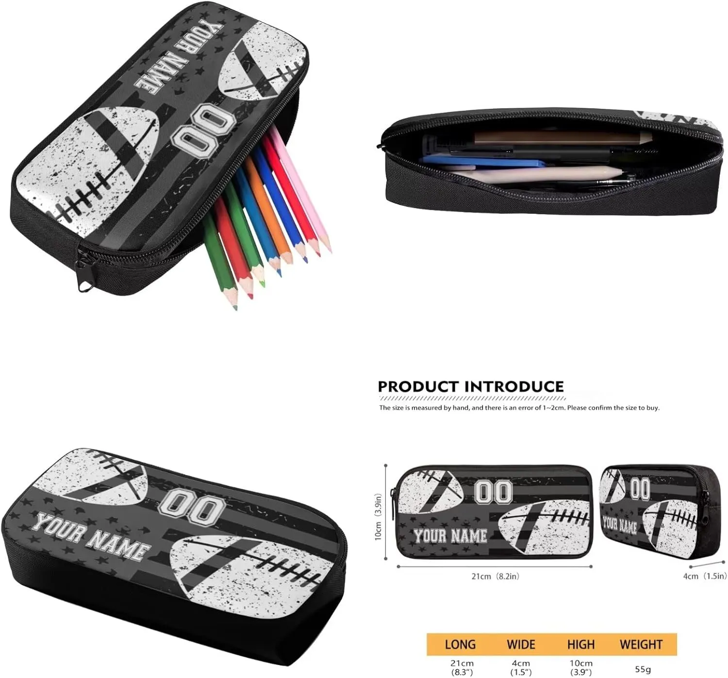 Talayituse American Football Print School Bag Set for Boys Girls Kids Children American Flag Backpack Casual Daypack Rucksack with Lunchbox Pencil Case Crossbody Shoulder Bags 4 Piece for Teen Kids