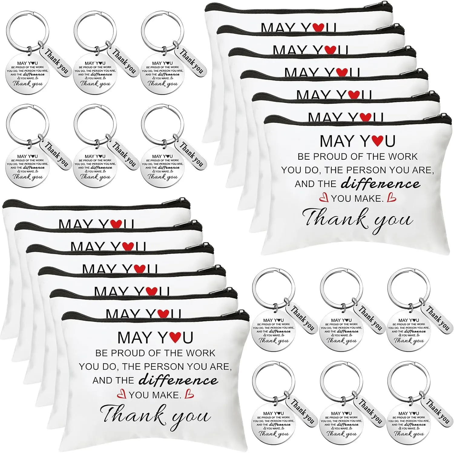 Talltalk 24 Pcs Employee Appreciation Cosmetic Bag Keychains Set Thank You Keyrings Gifts for Coworkers Women Nurse Teacher(Be Proud)