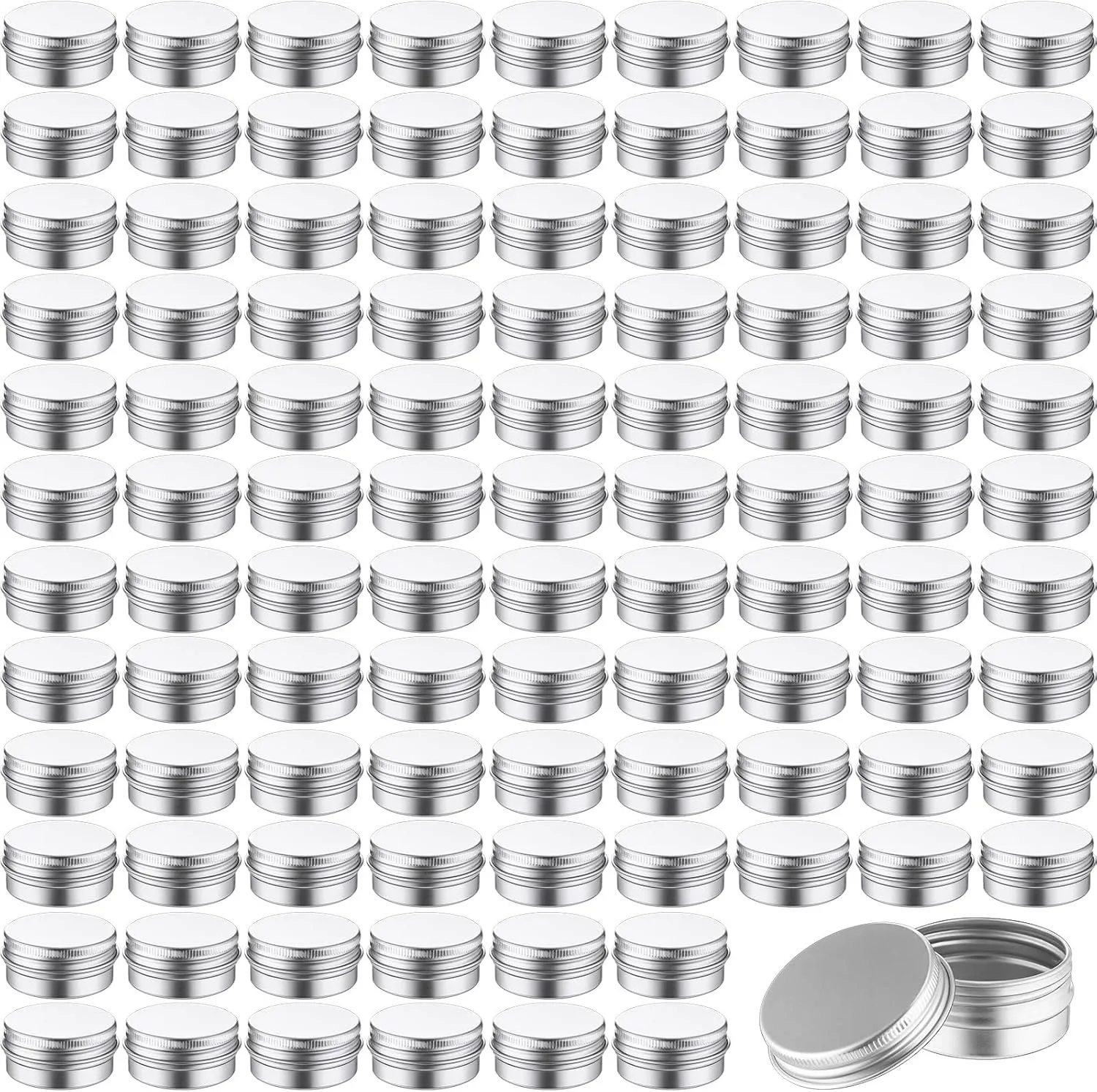 Tandefio 300 Pcs Aluminum Tin with Lids Round Metal Tin Jar Lip Balm Containers with Screw Top Lids Empty Travel Silver Cosmetic Sample Cans for DIY Salve Candle(1 oz)