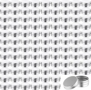 Tandefio 300 Pcs Aluminum Tin with Lids Round Metal Tin Jar Lip Balm Containers with Screw Top Lids Empty Travel Silver Cosmetic Sample Cans for DIY Salve Candle(1 oz)