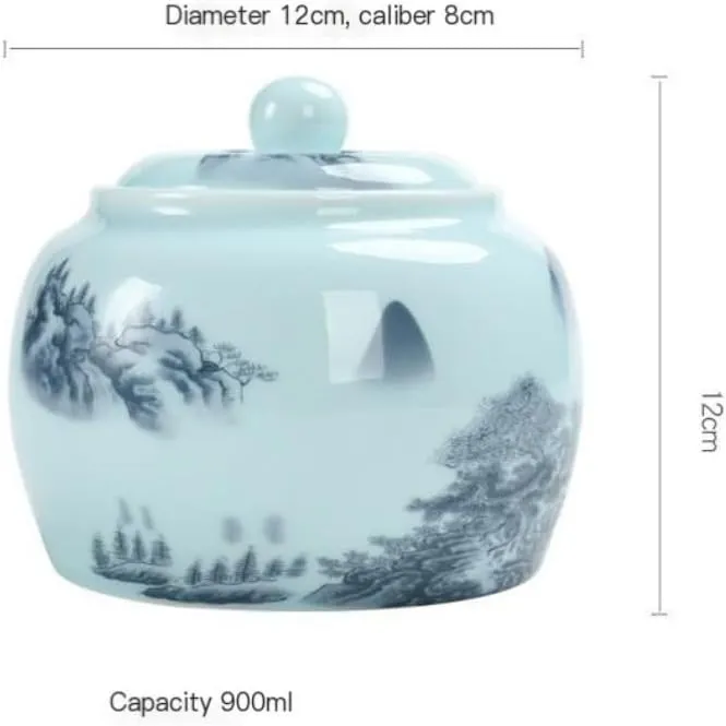 Tea Bag Organizer Tea Storage Container Creative Hand-painted Bulk Tea Storage Container Jar Ceramic Sealed Jar Home Retro Chinese Tea Set Single Jar Tea Organizer(B)