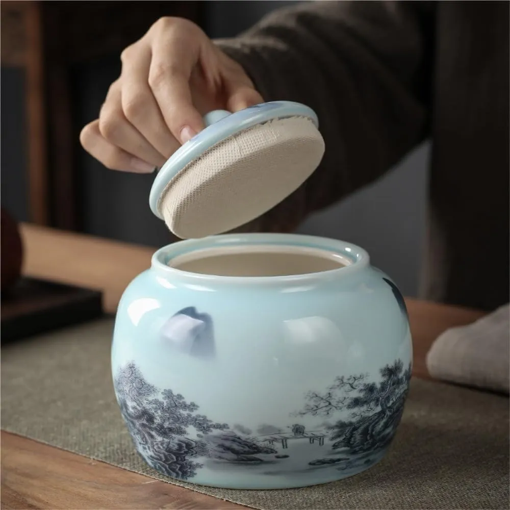 Tea Bag Organizer Tea Storage Container Creative Hand-painted Bulk Tea Storage Container Jar Ceramic Sealed Jar Home Retro Chinese Tea Set Single Jar Tea Organizer(B)