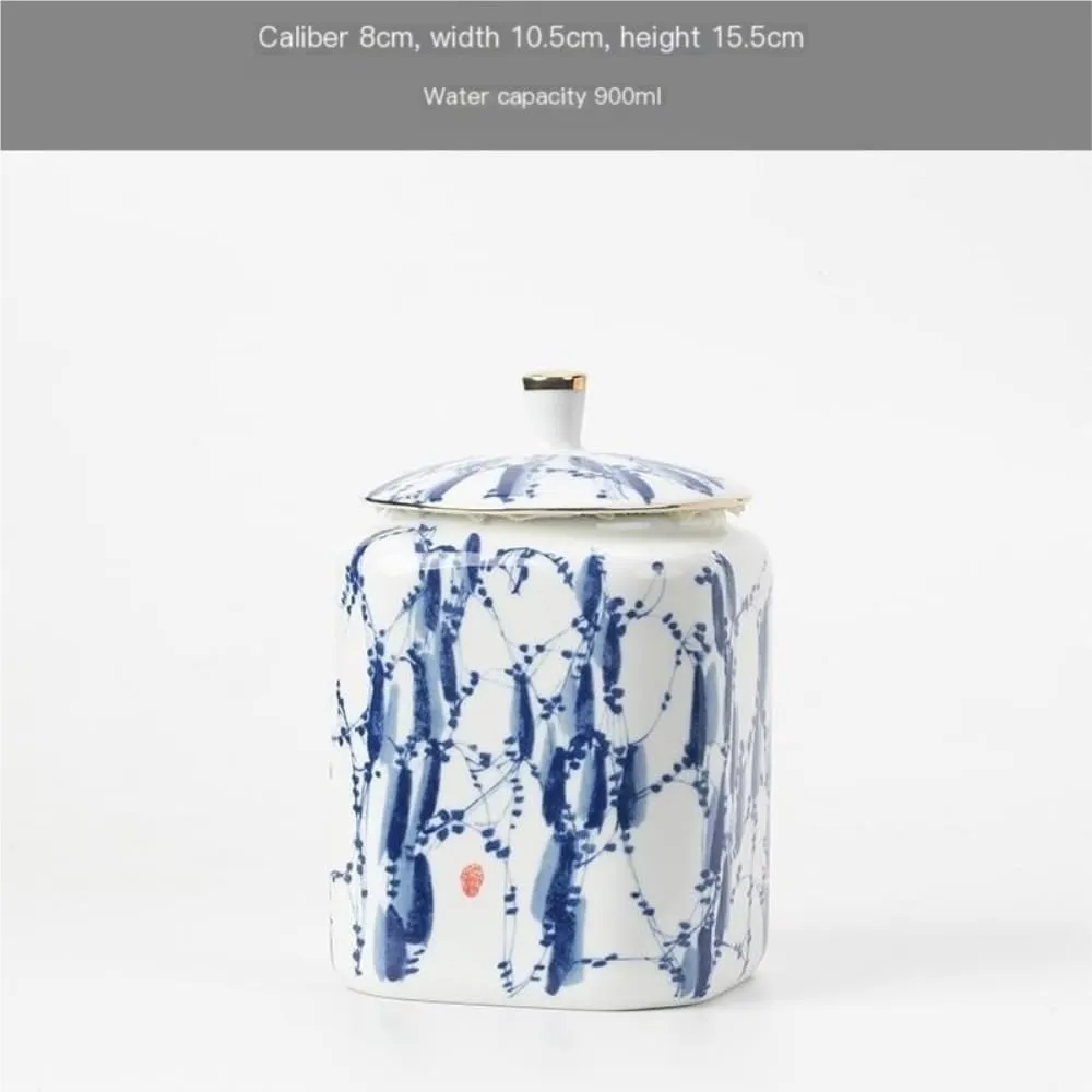 Tea Bag Organizer Tea Storage Container Creative Hand-painted Tea Storage Container Jar Ceramic Small Sealed Jar Storage Jar Retro Chinese Tea Set Single Jar Tea Organizer(B)