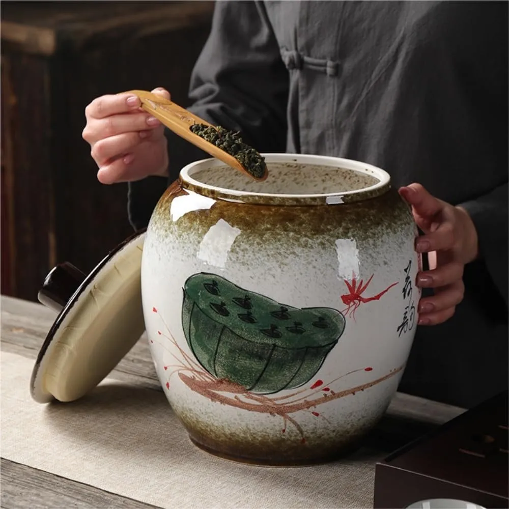 Tea Bag Organizer Tea Storage Container Creative Hand-painted Tea Storage Container Jar Household Ceramic Sealed Jar Retro Chinese Tea Set Single Jar Tea Organizer(C,Large)