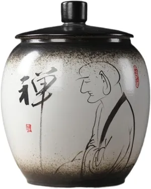Tea Bag Organizer Tea Storage Container Creative Hand-painted Tea Storage Container Jar Household Ceramic Sealed Jar Retro Chinese Tea Set Single Jar Tea Organizer(C,Large)