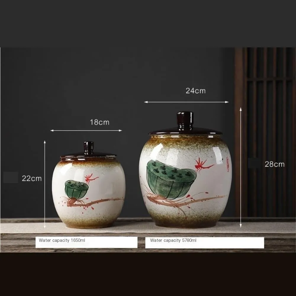 Tea Bag Organizer Tea Storage Container Creative Hand-painted Tea Storage Container Jar Household Ceramic Sealed Jar Retro Chinese Tea Set Single Jar Tea Organizer(C,Large)