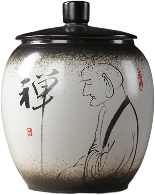 Tea Bag Organizer Tea Storage Container Creative Hand-painted Tea Storage Container Jar Household Ceramic Sealed Jar Retro Chinese Tea Set Single Jar Tea Organizer(C,Large)