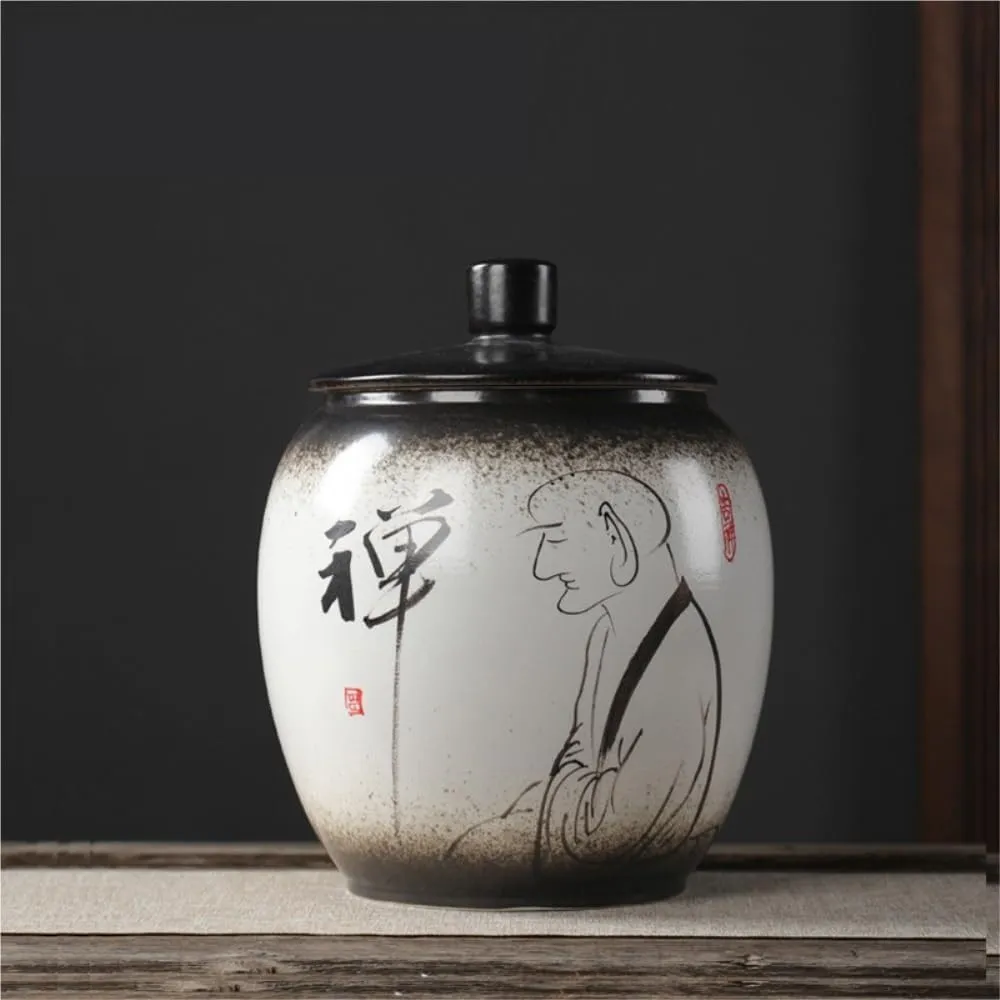 Tea Bag Organizer Tea Storage Container Creative Hand-painted Tea Storage Container Jar Household Ceramic Sealed Jar Retro Chinese Tea Set Single Jar Tea Organizer(C,Large)